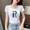 Camiseta de Manga Curta de Seda de Leite para Mulheres, Novo Estilo de Verão com Gola Redonda, Corte Slim, Estilo Curto, Top Versátil para Pessoas Baixas