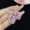 Funda trasera de lujo de alta definición con forma de huevo de paloma, rosa, con diamante grande, apertura de anillo totalmente con diamantes, conjunto de pendientes colgantes de temperamento para mujer