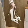 Nuevos zapatos de tacón alto de cuero suave de moda europea y americana para primavera y otoño para mujer, tacón medio, boca poco profunda, punta fina, tacones de aguja, zapatos de trabajo profesionales para mujer