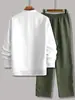 Traje de Hombre Transfronterizo para Primavera y Otoño, Cuello Alto, Manga Larga, Bloques de Color, Camisa de Botones, Pantalones de Color Sólido con Cordón, Conjunto de Dos Piezas