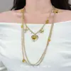 Collar Largo con Colgante de Corazón Estilo Mid-Century Transfronterizo Europeo y Americano para Mujer, Cadena de Suéter Multicapa de Lujo Ligero Retro de Gama Alta