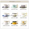 Juego de taza y platillo de café, juego de té de la tarde estilo inglés, juego de taza, platillo y cuchara de porcelana de hueso, cerámica, lujo ligero