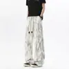 Pantalones Paracaídas de Hielo de Seda Plisados Tie-Dye Estilo Americano para Hombre, Talla 26, Marca de Verano de Moda Sueltos de Pierna Ancha Largos Rectos Casuales
