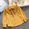 Camisa para Niñas Primavera Estilo Western Nueva Coreana Rayada Solapa Camisa con Volantes Cárdigan Top de Primavera y Otoño para Niños