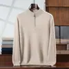 Suéter de malha de lã cashmere outono e inverno novo masculino gola alta meio zíper solto casual pulôver para homens jovens e de meia-idade, design simples
