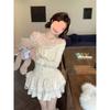 Nuevo Top Base con Encaje de Puro Deseo Falda Pastel Acolchada en Forma de A Falda de Cintura Alta para las Cuatro Estaciones Traje que Reduce la Edad
