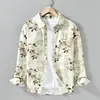 Camisa de Lyocell Primavera Folha Verde Fresca Estampa Simples Manga Longa Tendência Casual Solta Camisa para Jovens
