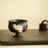 Taza de Té de Cerámica Negra Pintada a Mano con Loto, Borde de Flor Dorado Espolvoreado, Taza de Pie Alto, Taza de Cerámica, Exquisita para Uso Doméstico, Taza de Maestro, Juego de Té