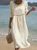 Amazon 2026 Europa y América Transfronterizo Primavera y Verano Nuevo Elegante Casual Cuello Redondo Manga Media Color Sólido Vestido de Mujer