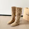 Botas Altas de Mujer para Aumentar la Altura 2026 Nuevo Otoño Vintage Versátiles Botas de Tacón Cuadrado con Hebilla de Cinturón Adelgazantes de Caña Alta Botas de Montar