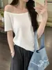 Camiseta de Manga Curta para Mulheres, com Ombro Único, Decote Caído, Uso de Duas Maneiras, Verão, Decote Amplo, Caimento Relaxado e Solto, Top com Estilo Emagrecedor e Relaxado