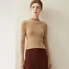 Suéter de cachemira transfronterizo para mujer con cuello semi-alto, corte ajustado, camiseta base de punto suave y acogedora, suéter liso para otoño e invierno 2026