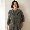 Novo 2024 Casaco Cardigan de Caxemira 100 Grossa e Leve Feminino com Capuz Outono e Inverno Zíper Tricotado Casual