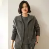 Novo Suéter Cardigan Jaqueta Grossa 100% Caxemira Pura Feminino com Capuz Outono e Inverno Zíper Tricotado Casual
