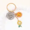 Llavero de Goteo de Aceite de Girasol y Abeja Más Vendido Transfronterizo Etiqueta Grabada de Acero Inoxidable Colgante para Bolsa de Regalo del Día del Maestro