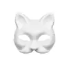 Kit DIY Rosto de Gato em Polpa de Papel Pintado à Mão Conjunto de Máscaras de Gato em Branco Pintáveis para Role-Playing com Tecido de Feltro para Baile de Máscaras