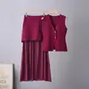 2026 Novo Conjunto de Vestido de Tricô Estilo Coreano Verão Manga Curta Moda Casual Solto Versátil Emagrecedor Cintura Alta para Mulheres