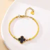 Versión Coreana del Popular Pulsera de Trébol de Cuatro Hojas de la Suerte de Doble Cara para Mujer, Lujo Ligero, Diseño de Nicho Simple, Acero de Titanio, No se Desvanece al por Mayor