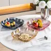 Plato de frutas lujoso y elegante con bordes dorados transparentes para frutas secas y dulces, adecuado para mesa de centro de sala de estar, mesa de comedor de cocina y plato de hueso