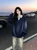 Sudadera de dos piezas de imitación con bloques de color para mujer, primavera y otoño, corte holgado, cuello camisero, top casual de algodón de manga larga estilo americano, moderno