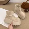 Botas Birkenstock Retro de Tamaño Pequeño para Aumentar la Altura para Mujer 2026 Otoño/Invierno Nuevos Zapatos de Algodón Cálidos con Peluche Punta Gruesa Suela Gruesa Botas Cortas