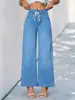 Temu Venta Caliente Verano Nuevo Pantalones de Mezclilla Rectos Elásticos Talla Estándar Europea y Americana Pantalones Anchos para Mujer Transfronterizos en Stock Venta al por Mayor