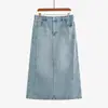 Saia longa feminina plus size cintura alta corte reto em A coleção outono 2026 para mulheres plus size, saia jeans bodycon cintura alta NQ1516