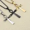 Collares transfronterizos europeos y americanos para hombre y mujer, colgantes de cruz de superficie lisa de acero inoxidable personalizados, accesorios de cadena para suéter, venta al por mayor, no se decoloran