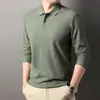 Camisa Polo Multicolor de Algodón Puro Estilo Nuevo Primavera y Otoño Camiseta de Manga Larga con Cuello de Solapa de Negocios Transpirable Casual para Hombre