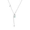 Colar feminino de zircônia azul gelo em cubo de açúcar com pingente de franja, design de quatro estrelas e manga, nicho, edição limitada de verão, corrente para clavícula