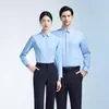 Camisa blanca profesional de estilo chino con estampado, tapeta oculta, fibra de bambú, no necesita planchado, con logo bordado, unisex, manga larga y corta