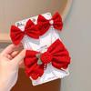 Tocado de horquilla con lazo rojo para niña, cinta para la parte superior de la cabeza con clip para Año Nuevo, accesorios festivos para el cabello para bebé