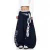 Pantalones de chándal BLACKLISTS estilo retro americano con estampado de llamas y correa desmontable, de pierna ancha y holgados, para hombre y mujer, para danza jazz