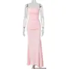 Vestido de Banquete 2026 Nuevo Llegada de Verano con Diseño de Cordones, Sensación de Alta Gama, Elegante y Sexy Vestido de Color Sólido sin Tirantes Espalda Descubierta