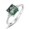 Anel de Musgo Verde de Prata S925 Transfronteiriço da Amazon para Mulheres Anel de Ágata Grama Aqua Leve Luxo Nobre Elegante Elegante Cabelo