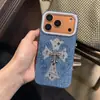Funda para Teléfono Móvil Apple 17Promax Ins Coreana Cruzada Iphone16 Brillo 13 Patrón de Mezclilla 14P Dura 15