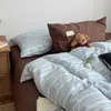 Juego de ropa de cama de cuatro piezas de estilo vintage de algodón puro con funda nórdica y sábana de cama a rayas combinables, juego de tres piezas de sábana bajera estilo dormitorio estudiantil