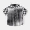 Verano Nuevo Niño Solapa Cuadros Casual Manga Corta Algodón Estilo Coreano Moda Cuadros Pequeños Botón Camisa Guapa
