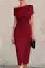 Vestido Midi de Un Hombro Azul Marino 2026 Cintura Retorcida Abertura al Cadera Ajustado Lujo Ligero para Viaje de Negocios Banquete Elegante