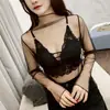 Camisa de baixo de malha transparente feminina Novo estilo coreano malha interna preta pequena sexy top de malha manga longa fabricante