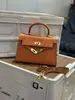 Bolsa Kelly de Segunda Geração Mini Bolsa Transversal Feminina 2026 Novo Estilo Bolsa de Ombro Estampa de Palmeira Couro Macio Moda Versátil Bolsa da Moda