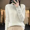 Gola de pelo feminina cor sólida jacquard canelado roupa de primeira linha sem costura segunda pele modeladora para o dia a dia malha 100% lã manga longa