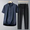 Nova Camisa de Seda Gelada de Verão para Homens de Meia-Idade e Idosos, Conjunto de Duas Peças Roupa de Pai de Manga Curta, Cardigã Camisa Polo para Homens, Negócios