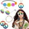 Traje Hippie Bohemio de los 60 Festival Cosplay Disfraz Accesorios Set de Diadema con Flores y Collar