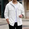 Chamarra con capucha de punto gofre para hombre, nueva de otoño, transfronteriza, color liso casual, top de doble bolsillo abierto al frente, venta al por mayor