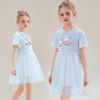 Vestido de Verano para Niñas 2025 Nuevo Ropa para Niños Medianos y Grandes Hello Kitty Dibujos Animados Solapa Manga Corta Falda de Malla