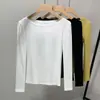 Camiseta Base de Modal para Mujer 2025 Nuevo Estilo Elegante de Hombros Descubiertos de Manga Larga con Cintura Elástica Top