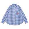 Camisa Jacket a Cuadros Bordada Floral Estilo Retro Americano Naranja Manga Larga Primavera y Otoño Nueva Holgada Ins Marca de Moda Camisa