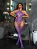 Lencería Erótica Europea y Americana con Tirantes Adelgazante Transfronterizo Sexy Hueco Patrón Floral Abertura en la Entrepierna Tentación Body Transparente de Malla w887