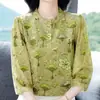 Camisa de Hielo de Manga Tres Cuartos con Estampado Floral Estilo Europeo para Mujer, Nuevo Top Delgado de Seda de Mora de Gama Alta para Verano 2026